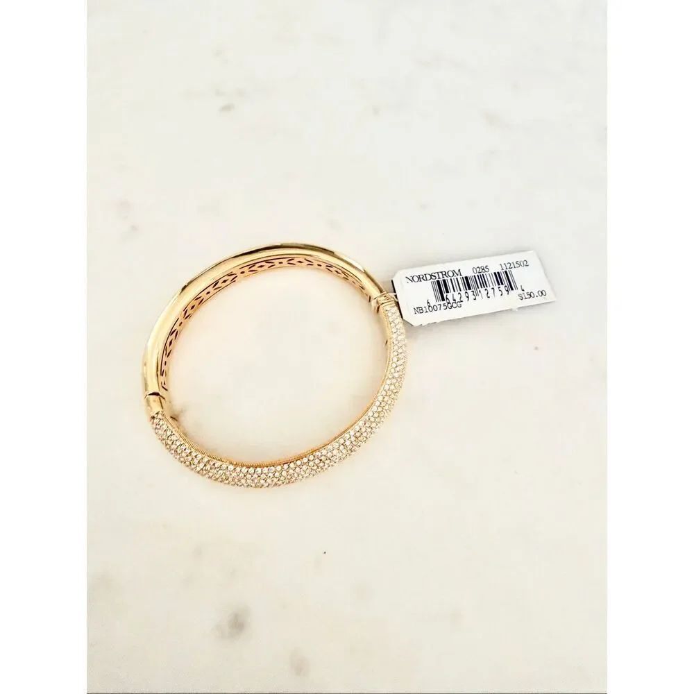 Nadri Gold Pavé Crystal Hinged Bangle Bracelet NWT | Elegant Statement Cuff